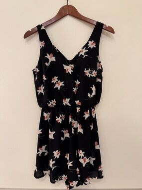 Lush Black Floral Cross Back Romper - Small